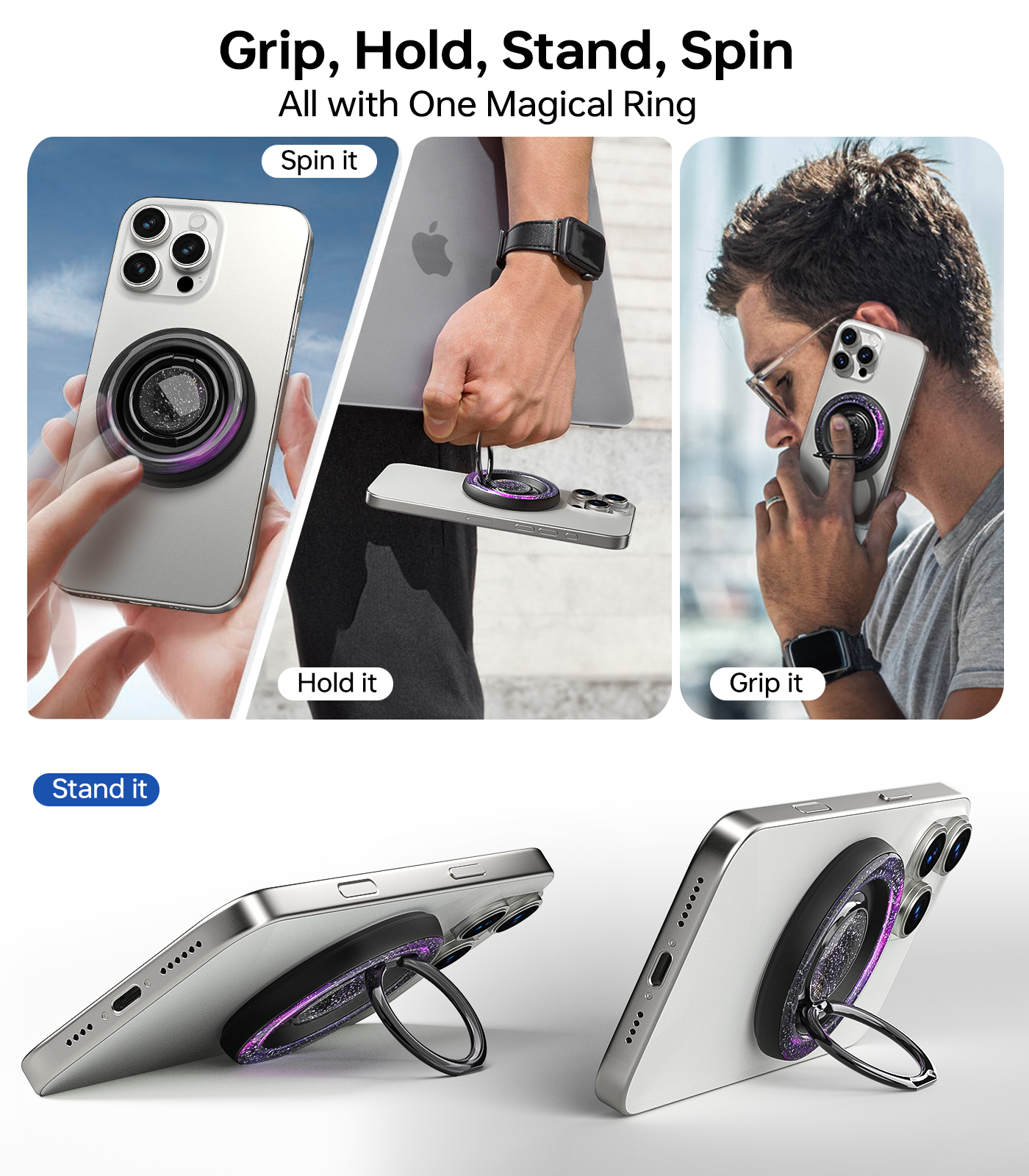 ULiXWH Magsafe Phone Grip Stand with Spinner Fidget (Purple)
