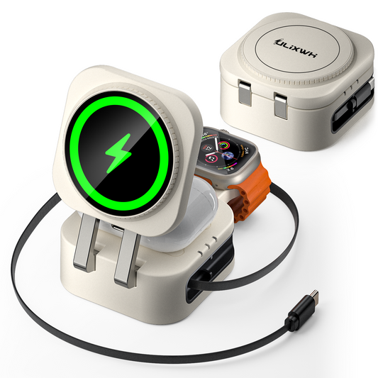 ULiXWH Retractable 3-in-1 Charging Station for Appple Decive (White)