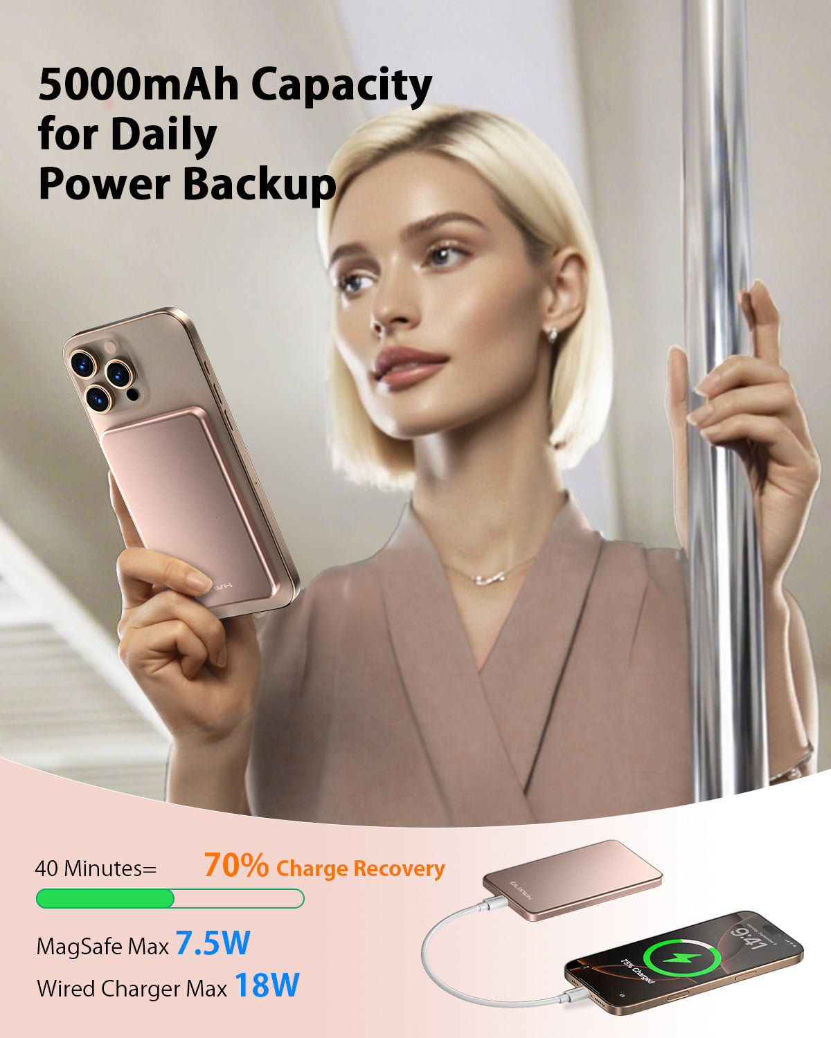 ULiXWH MagS-1 Power Bank (5000mAh, Slim, All-alloy, Pink)