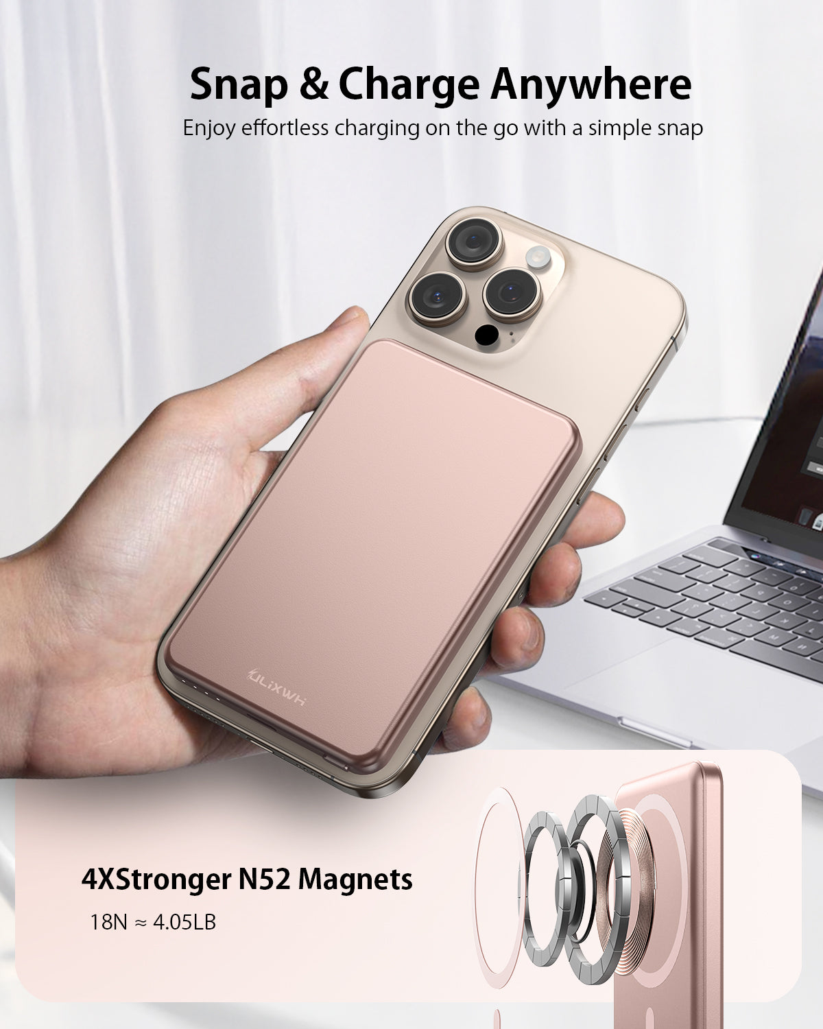 ULiXWH MagS-1 Power Bank (5000mAh, Slim, All-alloy, Pink)