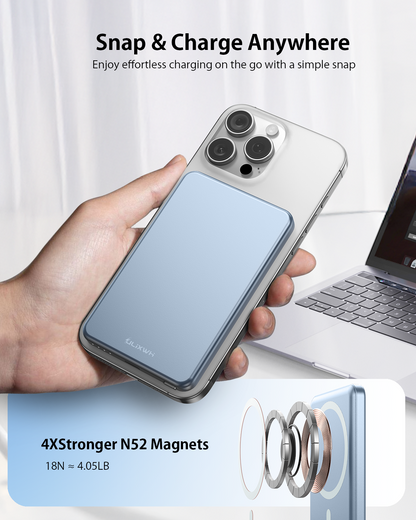 [0.3" Ultra Slim] [Alloy-Made] ULiXWH for Magsafe Portable Charger for iPhone, 2025 Upgrade 5000mAh Fast Charging Magnetic Power Bank, Wireless Battery Pack for iPhone 17 Air 16 15 Pro Max 14, Blue