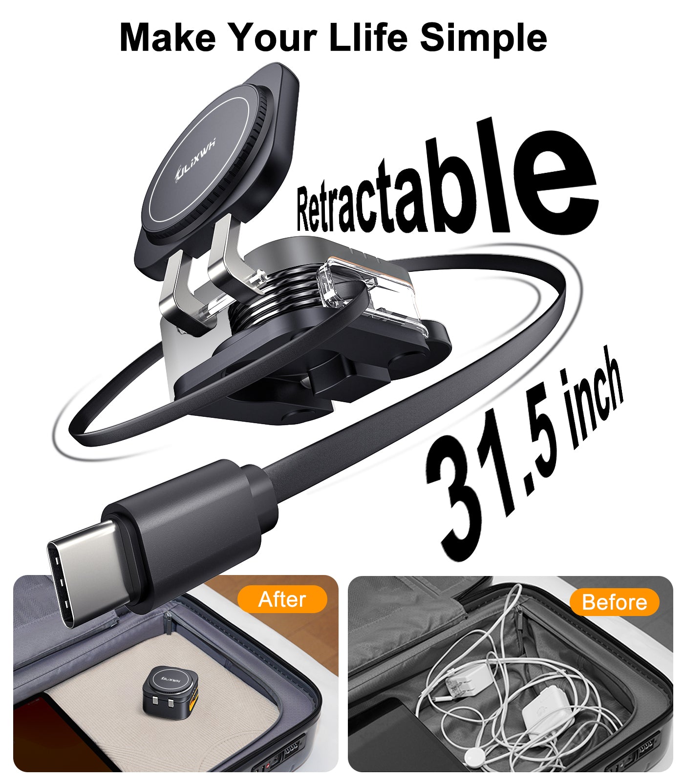 ULiXWH Retractable 3-in-1 Charging Station for Appple Decive (Black)