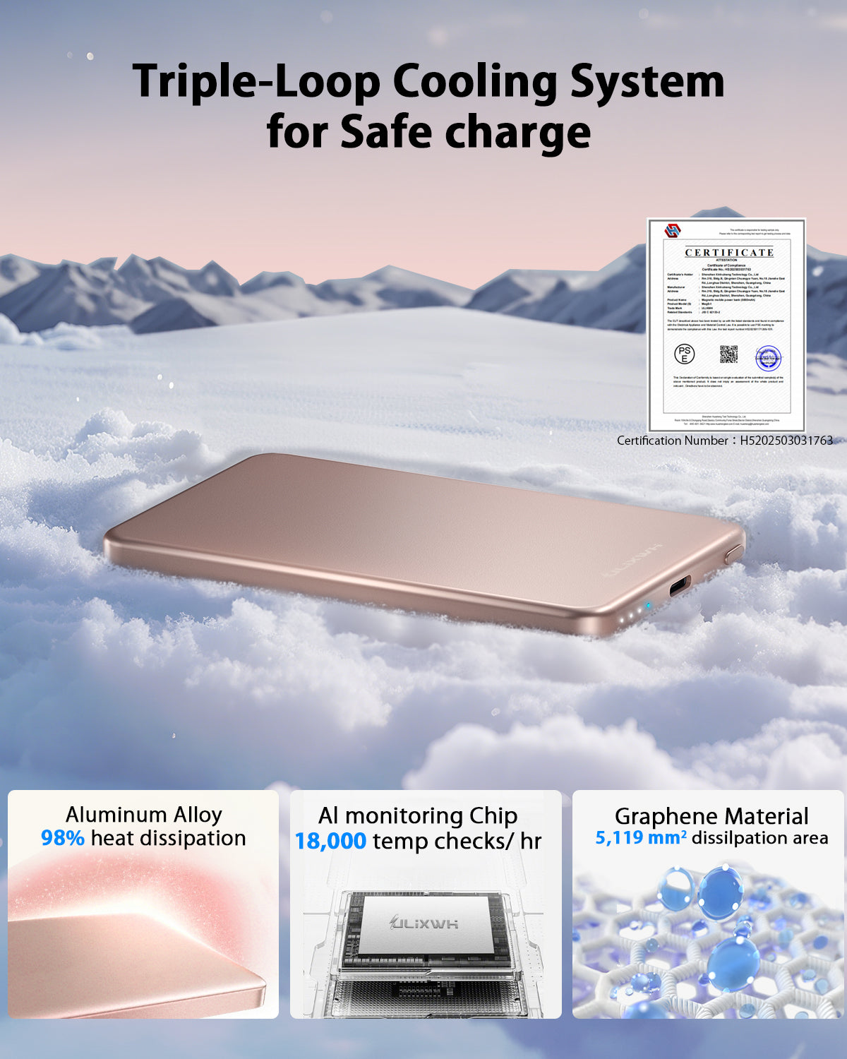 ULiXWH MagS-1 Power Bank (5000mAh, Slim, All-alloy, Pink)