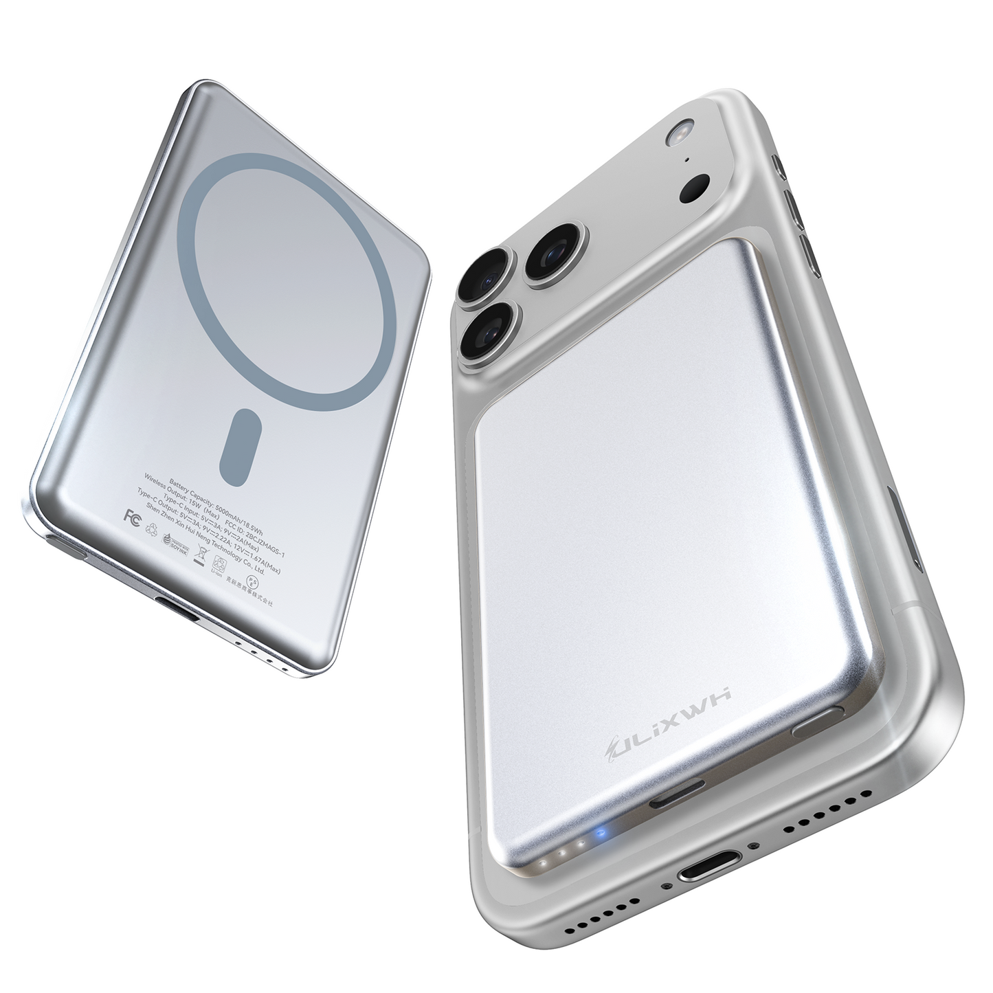 [0.3" Ultra Slim] [Alloy-Made] ULiXWH for Magsafe Portable Charger for iPhone, 2026 Upgrade 5000mAh Fast Charging Magnetic Power Bank, Wireless Battery Pack for iPhone 17 Air 16 15 Pro Max 14, Silver