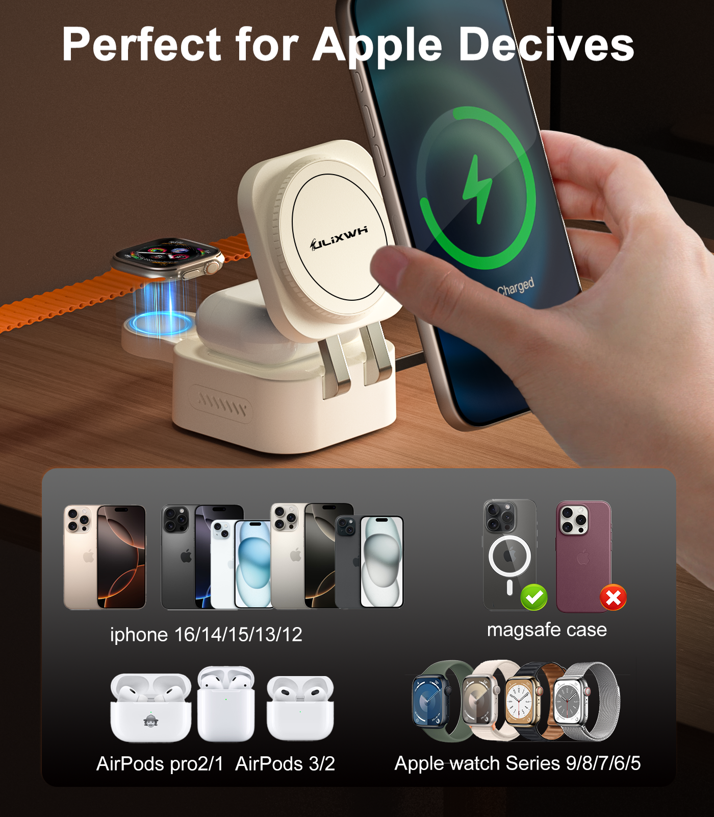 ULiXWH Retractable 3-in-1 Charging Station for Appple Decive (White)